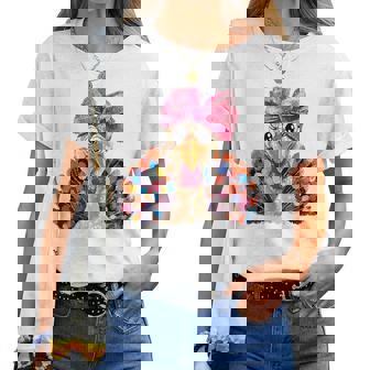 Girls Thanksgiving Cute Girly Turkey Pink Bow Fall Autumn Women T-shirt | Mazezy