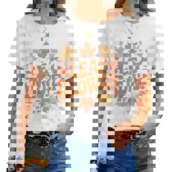 Groovy Autumn Leaf Blower Leaf Blower Joke Gardening Women T-shirt | Mazezy