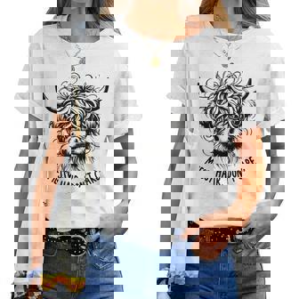 Highland Cow Messy Hair Don't Care Women T-shirt - Thegiftio