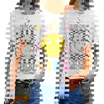 Nine Is A Vibe 9Th Birthday Groovy Smile Face 9 Years Old Women T-shirt - Thegiftio