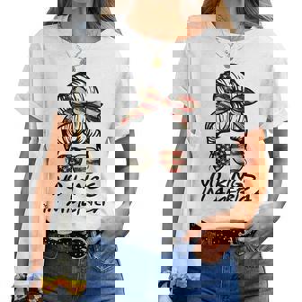 No Kings In America Messy Bun Usa Flag No Kings Women T-shirt | Mazezy