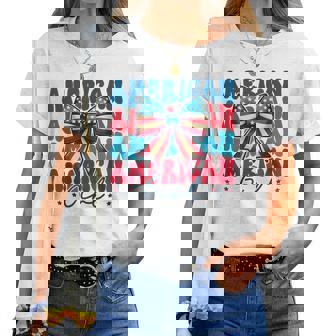 Patriotic American Girl 4Th Of July Coquette Bow Usa Flag Women T-shirt | Mazezy