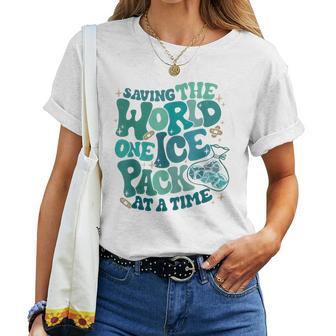 Retro Saving The World One Ice Pack At A Time School Nurse Women T-shirt - Thegiftio UK