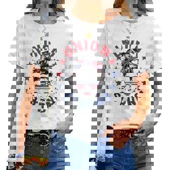 Union Strong For Labor Day Messy Bun Usa Flag Women T-shirt - Thegiftio