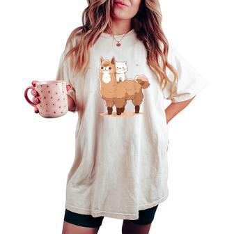 Cute Llama And Cat Women's Oversized Comfort T-shirt - Thegiftio UK