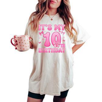 10Th Birthday Girls Coquette Bow Ten 10 Year Old Women's Oversized Comfort T-shirt - Thegiftio UK