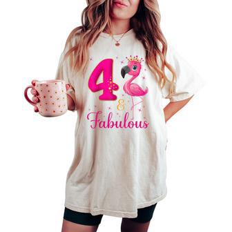 4 & Fabulous Flamingo Lovers 4Th Birthday Bday Party Women's Oversized Comfort T-shirt - Thegiftio UK