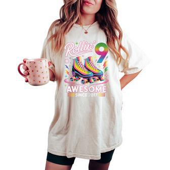 9Th Birthday Girl Nine 9 Year Old Roller Skate Skating Women's Oversized Comfort T-shirt - Thegiftio UK