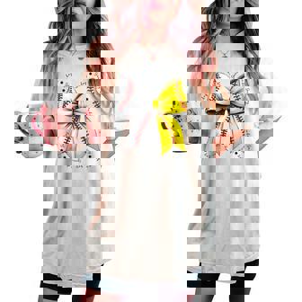 Baseball Softball Bow Coquette Baseball Mom Mama Women's Oversized Comfort T-shirt - Monsterry