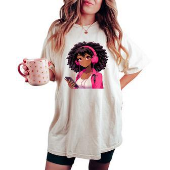 Black Girl Anime Music Headphones Women's Oversized Comfort T-shirt - Thegiftio UK