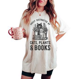 Cats Plants And Books Plant Lover Gardening Women's Oversized Comfort T-shirt - Thegiftio UK
