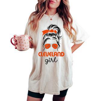 Cleveland Girl Messy Bun Love Cleveland Ohio Women's Oversized Comfort T-shirt - Thegiftio