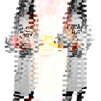 Coffee Cats And Books Lover For & Girls Coffee Women's Oversized Comfort T-shirt | Mazezy