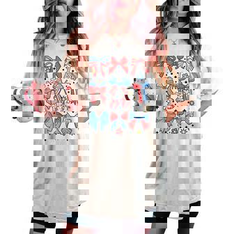 Coquette Bow 4Th Of July Preppy Usa American Flag Girl Women Women's Oversized Comfort T-shirt | Mazezy