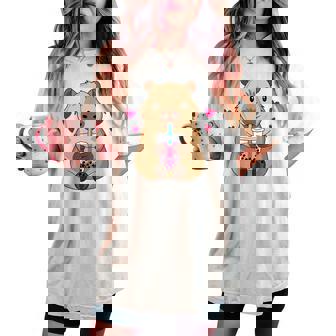 Cute Capybara Kawaii Anime Drinking Bubble Tea Lover Girls Women's Oversized Comfort T-shirt - Monsterry