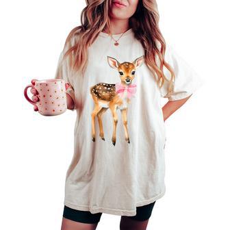 Deer Coquette Bow Girl Cute Aesthetic Girl Woman Reindeer Women's Oversized Comfort T-shirt - Thegiftio UK
