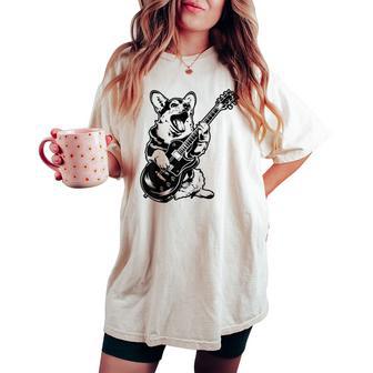 Dog Guitarist Guitar Pembroke Welsh Corgi Dad Mom Women's Oversized Comfort T-shirt - Thegiftio UK