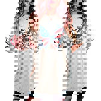 Drapeau Américain Papillon Floral Usa 4 Juillet Filles S T-shirt oversize confortable pour femme - Cadeauxyz