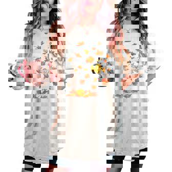 Falling Autumn Fall Leaves Cottagecore Autumn Fall Colors Women's Oversized Comfort T-shirt - Seseable