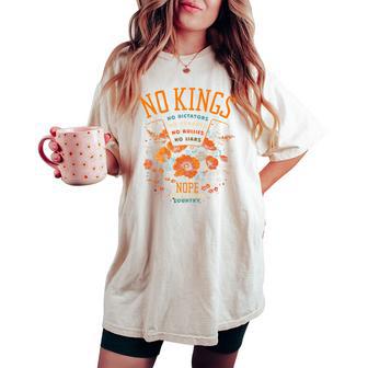 Feminine No Kings Floral Boho Fall October Protest For Women Women's Oversized Comfort T-shirt - Thegiftio UK