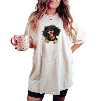 Pocket Black Long Haired Dachshund Lover Women's Oversized Comfort T-shirt - Thegiftio UK