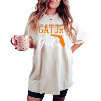 Gator Girl Florida Heart Map Shape Souvenir For Women Women's Oversized Comfort T-shirt - Thegiftio UK