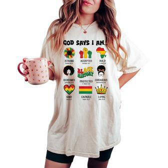God Says I-Am Black History Afro Bible Verse Christian Women's Oversized Comfort T-shirt - Thegiftio UK