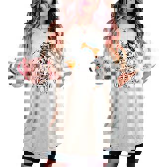 Halloween Skeleton Coffee Messy Bun For Halloween Women's Oversized Comfort T-shirt - Thegiftio