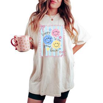 Happy To See Your Face Teacher Coquette Bow Back To School Women's Oversized Comfort T-shirt - Thegiftio UK
