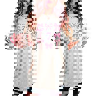 Hello Seven Coquette Preppy Pink Bow 7Th Birthday Girl Women's Oversized Comfort T-shirt - Thegiftio