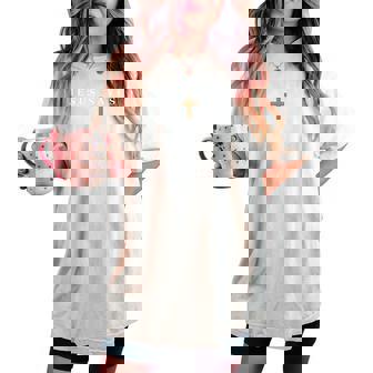 Jesus Saves Cross Christian Faith God Bible Religious Pray Women's Oversized Comfort T-shirt - Thegiftio