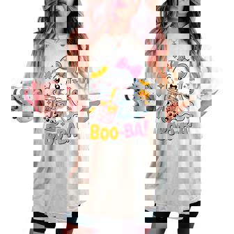 Kawaii Boba Cute Boo Ghost Halloween Girl Coquette Bow Women's Oversized Comfort T-shirt - Thegiftio