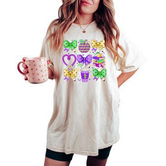 Mardi Gras Teacher Coquette Bow Pencil Apple Book Girl Women's Oversized Comfort T-shirt - Thegiftio UK