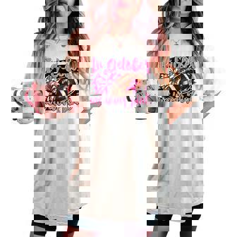 In October We Wear Pink Football Breast Cancer Cheer Mom Women's Oversized Comfort T-shirt - Seseable