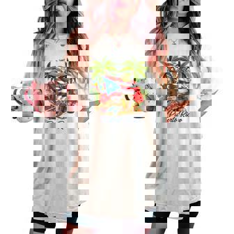 Puerto Rico Flag Floral Frog Boricua Hispanic Heritage Women's Oversized Comfort T-shirt - Monsterry