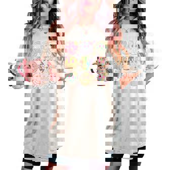 Retro Groovy Smile Face Flower Happy Face Checkered Pattern Women's Oversized Comfort T-shirt - Monsterry