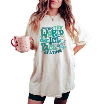 Retro Saving The World One Ice Pack At A Time School Nurse Women's Oversized Comfort T-shirt - Thegiftio UK