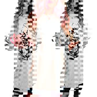 Skeleton Hugging Sphynx Cat Halloween Mom Dad Vintage Women's Oversized Comfort T-shirt - Monsterry