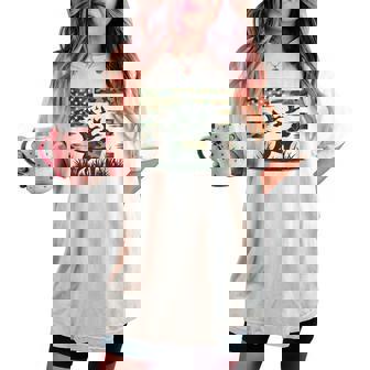 Youth Camo Mallard Duck Hunting Dog Camouflage American Flag Women's Oversized Comfort T-shirt - Monsterry