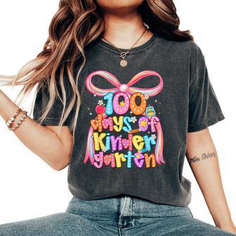100 Days Of Kindergarten Teacher Coquette Bow Girl Women Women's Oversized Comfort T-Shirt - Thegiftio
