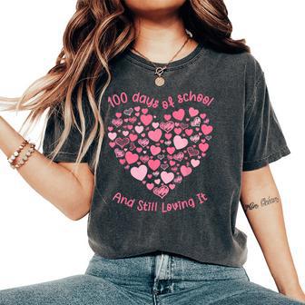 100Th Day Of School And Still Loving It 100 Rainbow Hearts Women's Oversized Comfort T-Shirt - Monsterry