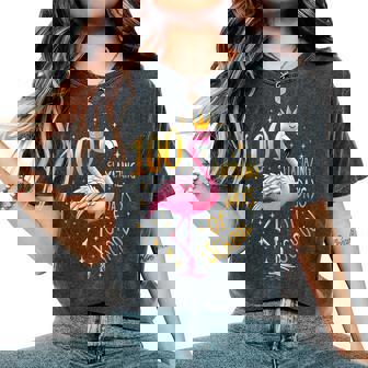 100Th School Day 100 Flaming School Days Flamingo Women's Oversized Comfort T-Shirt - Thegiftio