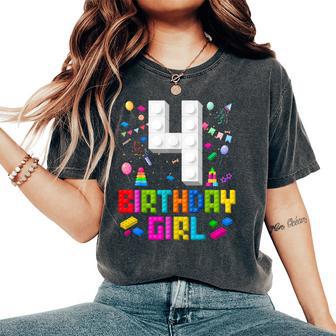 4Th Birthday Girl Master Builder 4 Years Old Building Block Women's Oversized Comfort T-Shirt - Thegiftio UK