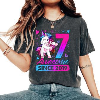 7Th Birthday Girl 7 Year Old 7 Birthday Girl Women's Oversized Comfort T-Shirt - Thegiftio