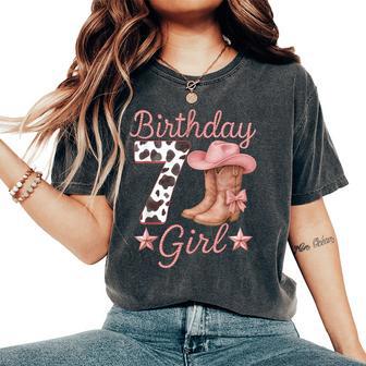 7Th Birthday Girl Cowgirl Boots Hat Cow Western Rodeo Outfit Women's Oversized Comfort T-Shirt - Monsterry