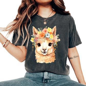 Alpaca With Flowers Cute Alpaca And Llama Women's Oversized Comfort T-Shirt - Thegiftio UK