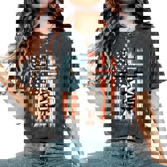 American Usa Flag Christian Cross Jesus 4Th Of July Women's Oversized Comfort T-Shirt - Thegiftio