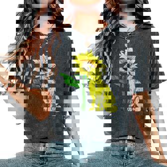 Animal Gato Floristaol Hippie Flor Amarilla Girasol Cuello Camiseta extragrande cómoda para mujer - Regaloses