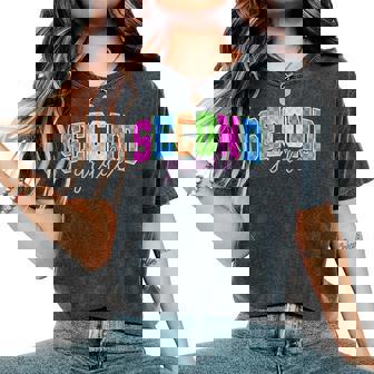 Back To School Neon Checkered Second Grade Colorful Teacher Women's Oversized Comfort T-Shirt | Seseable FR