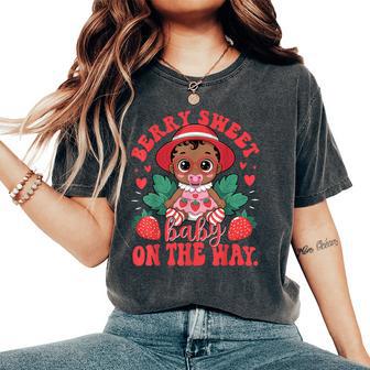 Berry Sweet Baby On The Way Baby Shower Black Girl Women's Oversized Comfort T-Shirt - Thegiftio